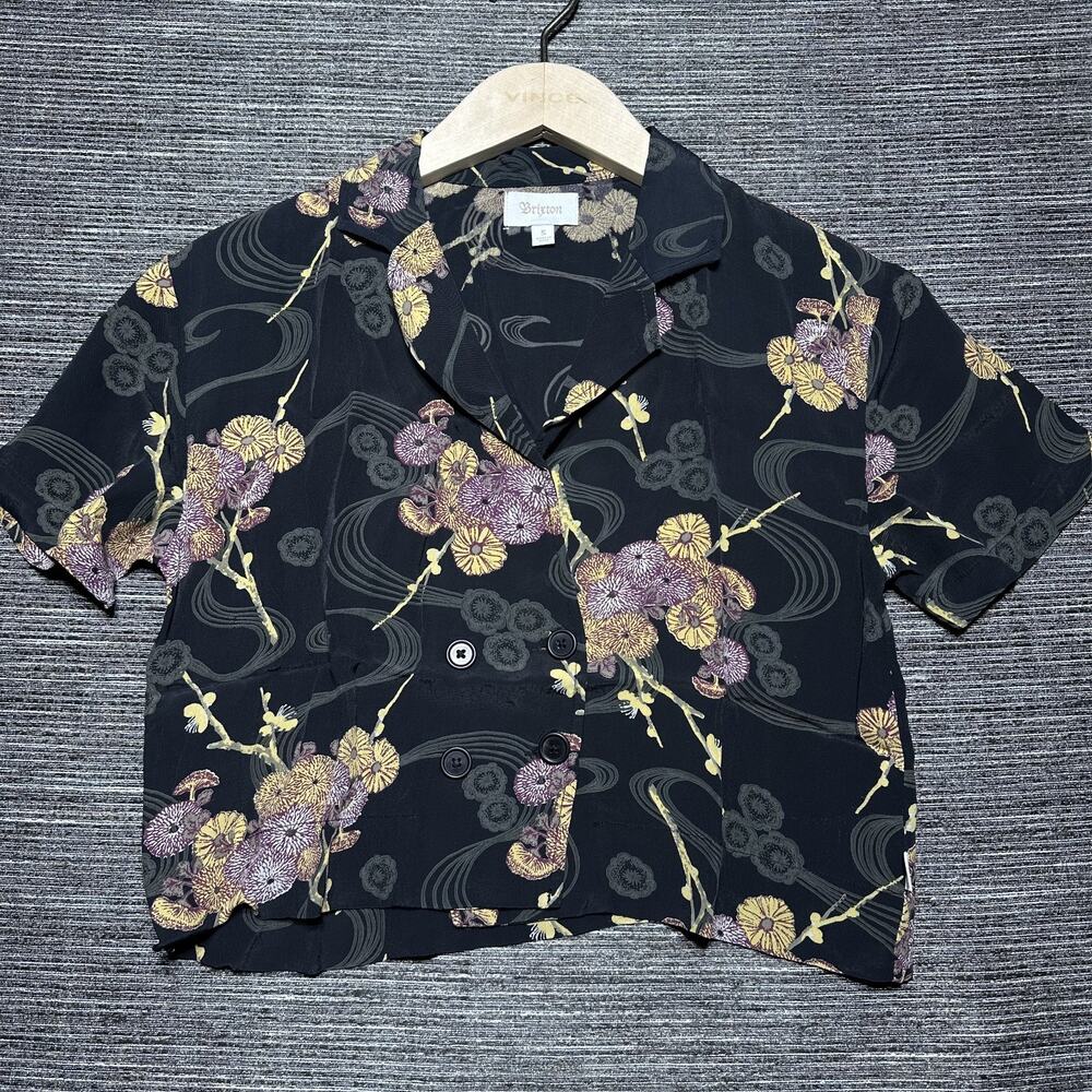 Brixton Shirt Women's Small Black Floral Crop Button Up